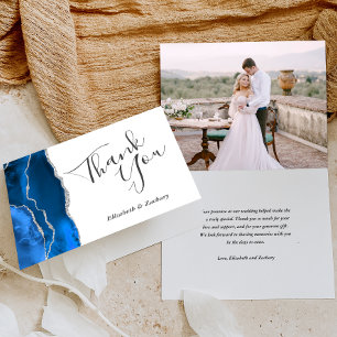 Carte Photo Royal Blue Agate Argent Mariage Merci