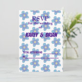 Carte photo RSVP Floral bleu, Script (Debout devant)