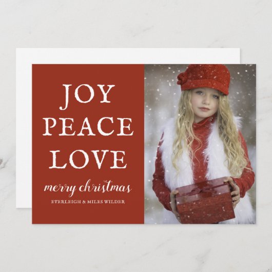 Carte photo Rustique Red Joy Peace Love Christmas (Devant / Derrière)