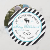 Carte photo Rustique Reindeer Round Christmas (Devant / Derrière)