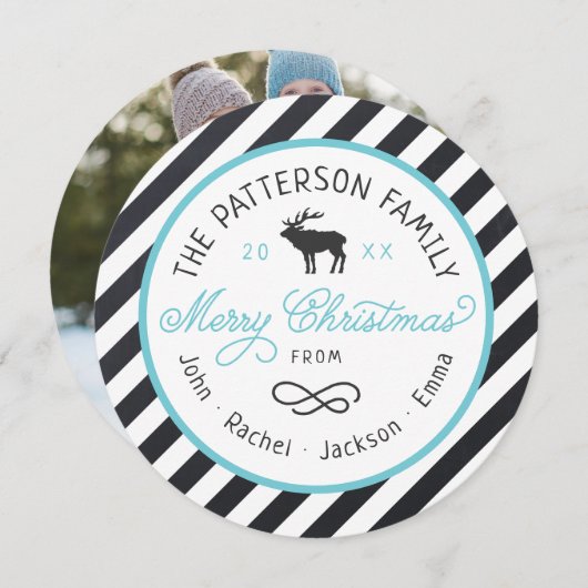 Carte photo Rustique Reindeer Round Christmas (Devant / Derrière)