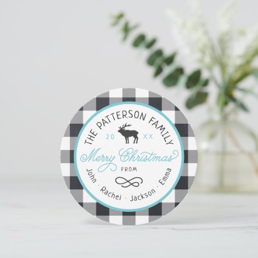 Carte photo Rustique Reindeer Round Christmas (Debout devant)