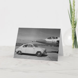 Carte Photo Saab 93b Vintage 1958 noir et blanc   