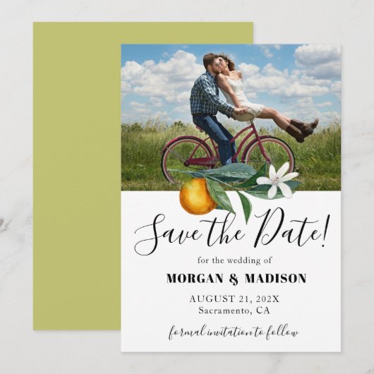 Carte Photo Save the Date Oranges Mariage (Devant / Derrière)