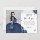 Carte Photo Silver Navy Blue Quinceanera Flat Merci (Devant)