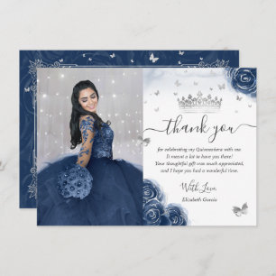 Carte Photo Silver Navy Blue Quinceanera Flat Merci