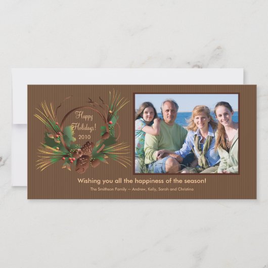 Carte photo stylish Pine Cone Wreath Holiday (Devant)