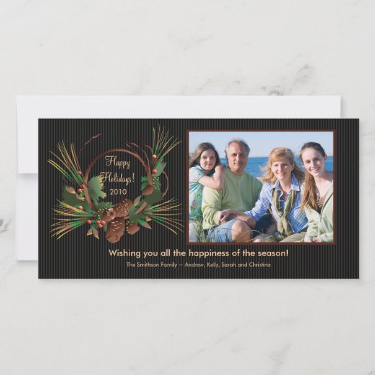 Carte photo stylish Pine Cone Wreath Holiday (Devant)