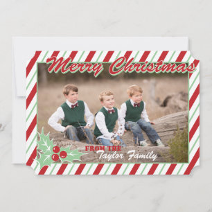 Carte photo sucre de canne Stripe Christmas