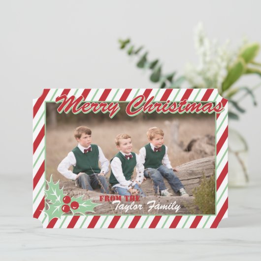 Carte photo sucre de canne Stripe Christmas (Debout devant)