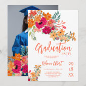 Carte photo tendance Boho - Orange Florals (Devant / Derrière)