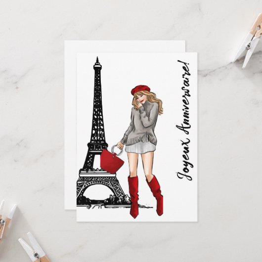 Carte Photo Tour Eiffel Chic, Anniversaire tendance de P (Devant/Arrière en situation)