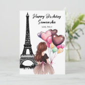 Carte Photo Tour Eiffel Chic, Ballons Coeurs Anniversair (Debout devant)