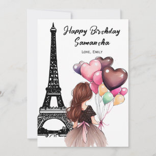 Carte Photo Tour Eiffel Chic, Ballons Coeurs Anniversair