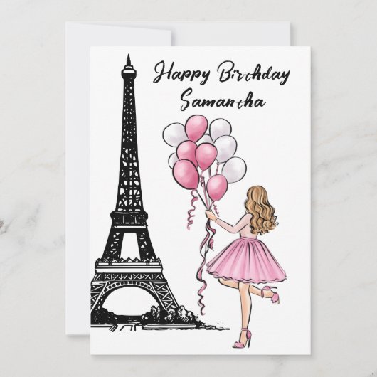 Carte Photo Tour Eiffel Chic, Ballons Paris Anniversaire (Devant)