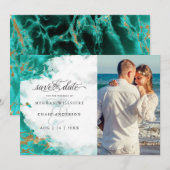 Carte Photo Turquoise Aquarelle Geode BarefootBride™ (Devant / Derrière)