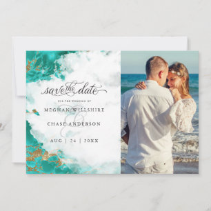 Carte Photo Turquoise Aquarelle Geode BarefootBride™