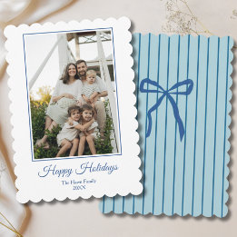 Carte Photo Une Fois Blue Bow Joyeuses Fêtes Prépa