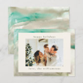 Carte Photo Vacances Joyeuses Moderne Vert Aquarel (Devant / Derrière)
