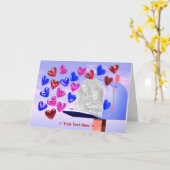 Carte Photo Valentine Pink and Blue Hearts and Mailbox (Fleur jaune)