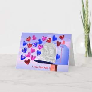 Carte Photo Valentine Pink and Blue Hearts and Mailbox