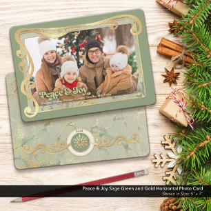 Carte photo verte sauge et or Paix & Joie