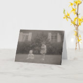 Carte photo vintage 1950 soeur aînée petit frère (Fleur jaune)