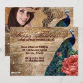 Carte photo Vintage de Noël Peacock Rose Wood (Devant / Derrière)