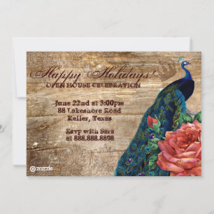 Carte photo Vintage de Noël Peacock Rose Wood