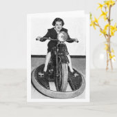 Carte Photo vintage - Girl on Cycle (Fleur jaune)