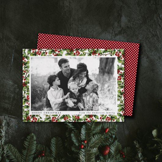 Carte photo vintage Holly Frame Christmas