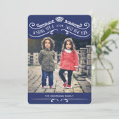 Carte photo vintage juive de bonne année – Bleu (Debout devant)