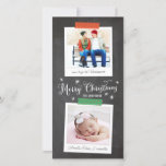 Carte photo Washi et Chalkboard vertical<br><div class="desc">Une carte de Noël en tableau noir tendance avec deux photos de famille style avec des accents de ruban lavi à motifs.</div>