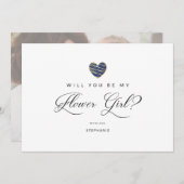 Carte Photo Will You Be My flower Girl Navy Heart (Devant / Derrière)