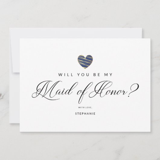 Carte Photo Will You Be My Maid of Honor Navy Heart (Devant)
