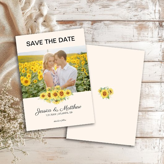Carte Photo Yellow Sunflowers Wedding Script