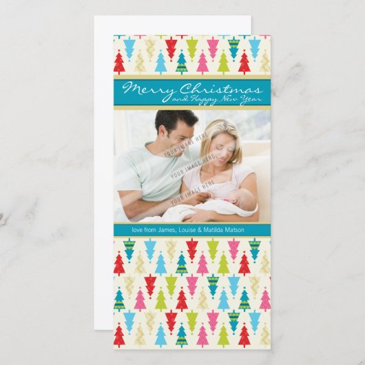 CARTE PHOTOCARD FAMILLE :: patternedxmastree 1P (Devant / Derrière)