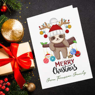 Carte Photographie de Noël drôle de paresseux et de fami