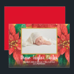 Carte Photos de vacances Poinsettias bébé Annonces de na<br><div class="desc">Les annonces de naissance élégamment sucrées présentent votre photo préférée de nouveau-né sur un arrière - plan poinsettia, le nom de votre bébé dans un grand script, les statistiques de naissance et les noms des parents dans n'importe quelle police et couleur de police. **AJOUTER plus de photos ou de détails...</div>