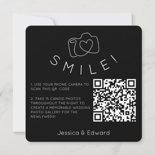 Carte Photos mémorables Qr Code Black Chic Modern Mariag (Devant)