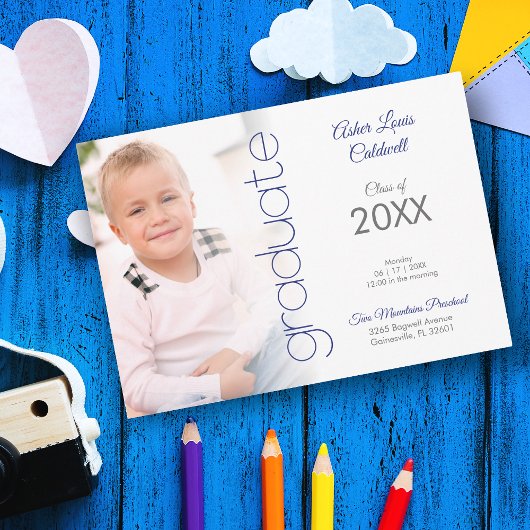 Carte Photos Minimalistes Bleus Pré-K Grad Détails