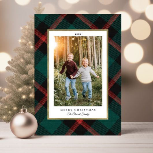 Carte Photos pliées rouge et vert plaid Noël