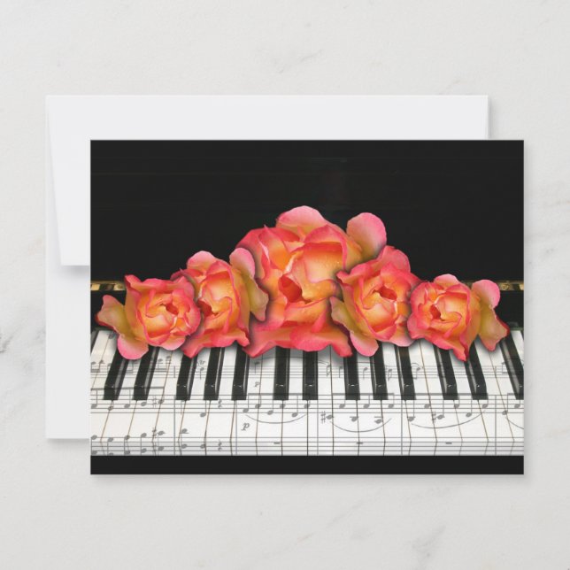 Carte Piano Keyboard Roses et notes musicales (Devant)