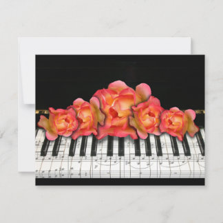Carte Piano Keyboard Roses et notes musicales