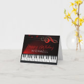 Carte Piano noir et blanc Clé rouge Anniversaire (Fleur jaune)