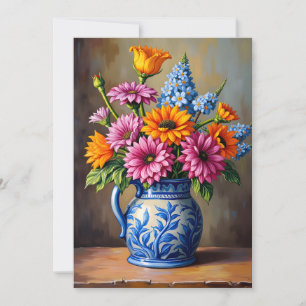 Carte Pichet Bleu Blanc Pensées Pour Vous Fleurs Vives