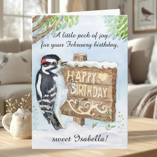 Carte Pichette joyeuse d'anniversaire de février en bois