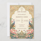 Carte Pichwai Indian Elegant Wedding Save the Date (Devant)