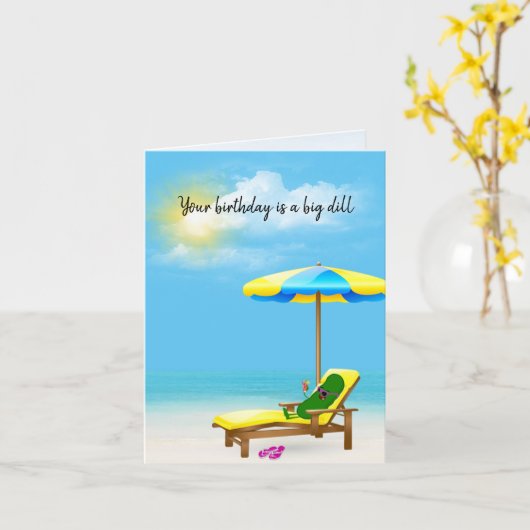 Carte Picket Vert D'Anniversaire Sur Chaise De Plage (Fleur jaune)