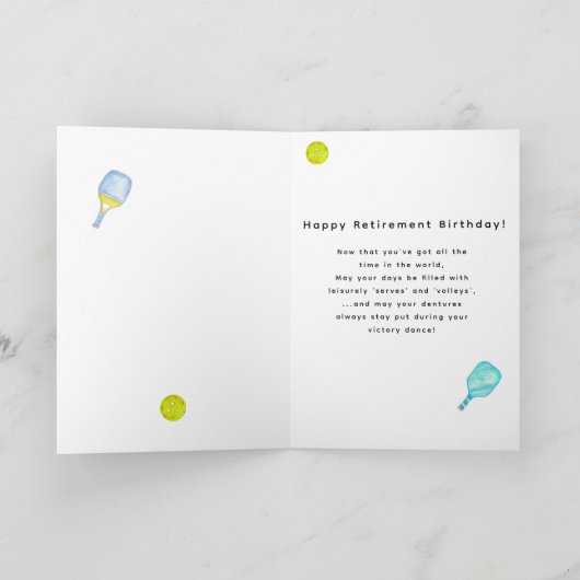 Carte Pickleball Anniversaire Bonne retraite Salutations (Intérieur)